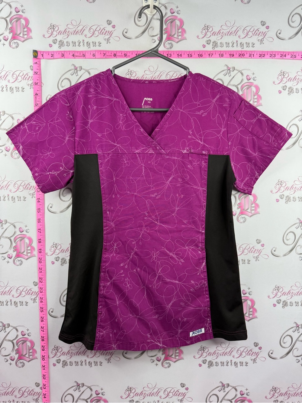 MOBB scrubs butterfly 🦋 Classics V-Neck Scrub Top in Fuchsia with Black Panels
